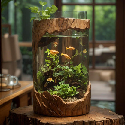 Rustic natural wood aquarium stand for home or office decor-1