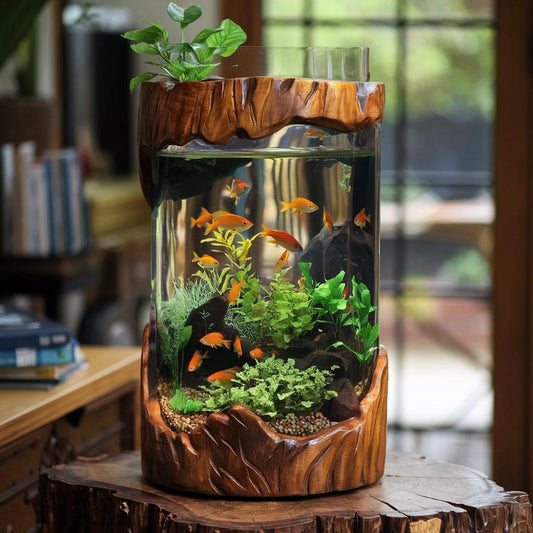 Rustic natural wood aquarium stand for home or office decor