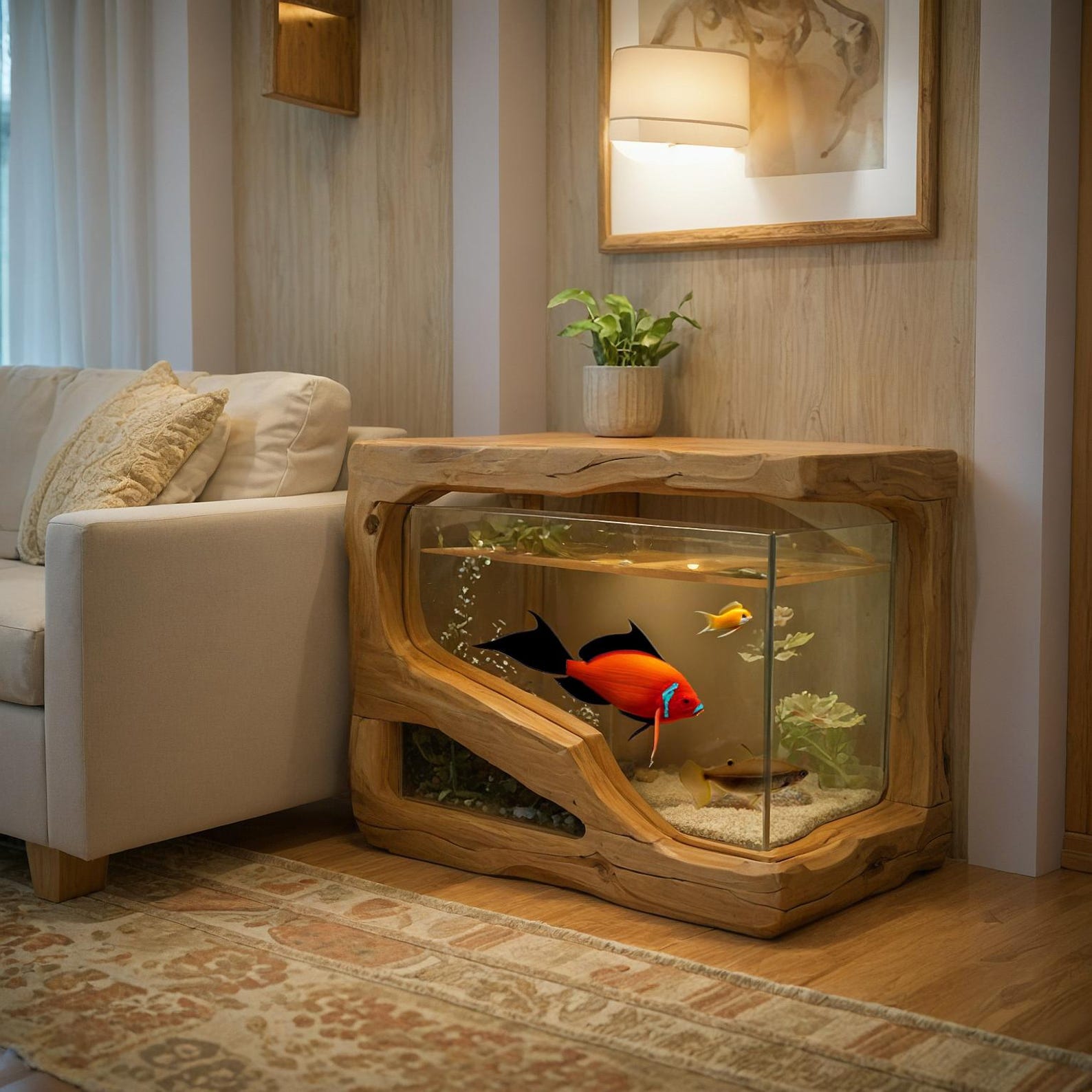 Rustic solid wood aquarium stand used as side table-1